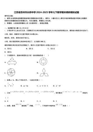 江苏省苏州市长桥中学2024-2025学年七下数学期末调研模拟试题含解析