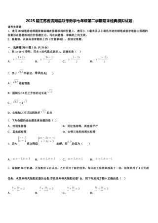 2025届江苏省滨海县联考数学七年级第二学期期末经典模拟试题含解析