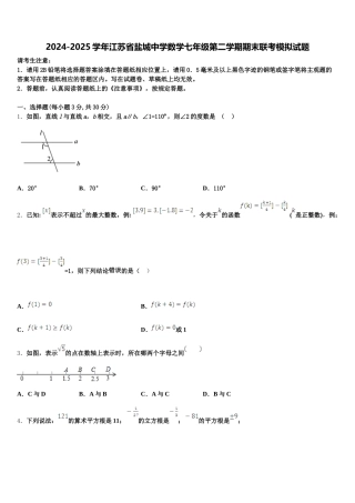 2024-2025学年江苏省盐城中学数学七年级第二学期期末联考模拟试题含解析