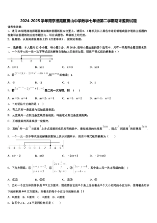 2024-2025学年南京栖霞区摄山中学数学七年级第二学期期末监测试题含解析