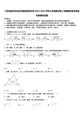 江苏省扬州市仪征市新集初级中学2024-2025学年七年级数学第二学期期末教学质量检测模拟试题含解析