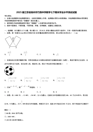 2025届江苏省扬州市竹西中学数学七下期末学业水平测试试题含解析