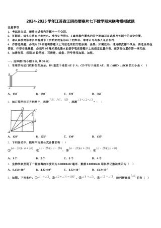 2024-2025学年江苏省江阴市要塞片七下数学期末联考模拟试题含解析
