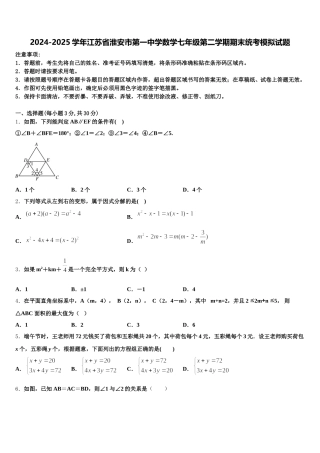 2024-2025学年江苏省淮安市第一中学数学七年级第二学期期末统考模拟试题含解析