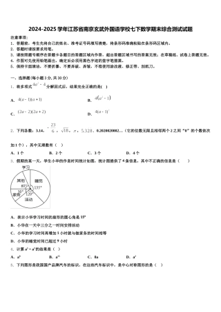 2024-2025学年江苏省南京玄武外国语学校七下数学期末综合测试试题含解析