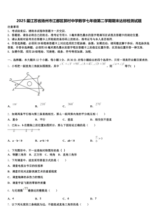 2025届江苏省扬州市江都区郭村中学数学七年级第二学期期末达标检测试题含解析