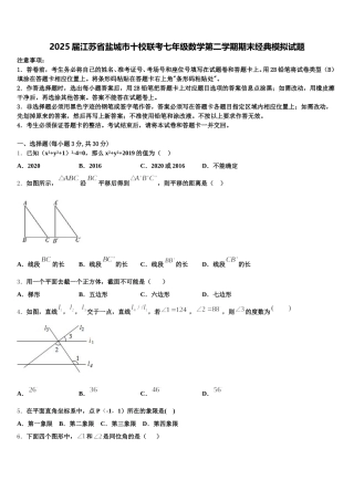 2025届江苏省盐城市十校联考七年级数学第二学期期末经典模拟试题含解析
