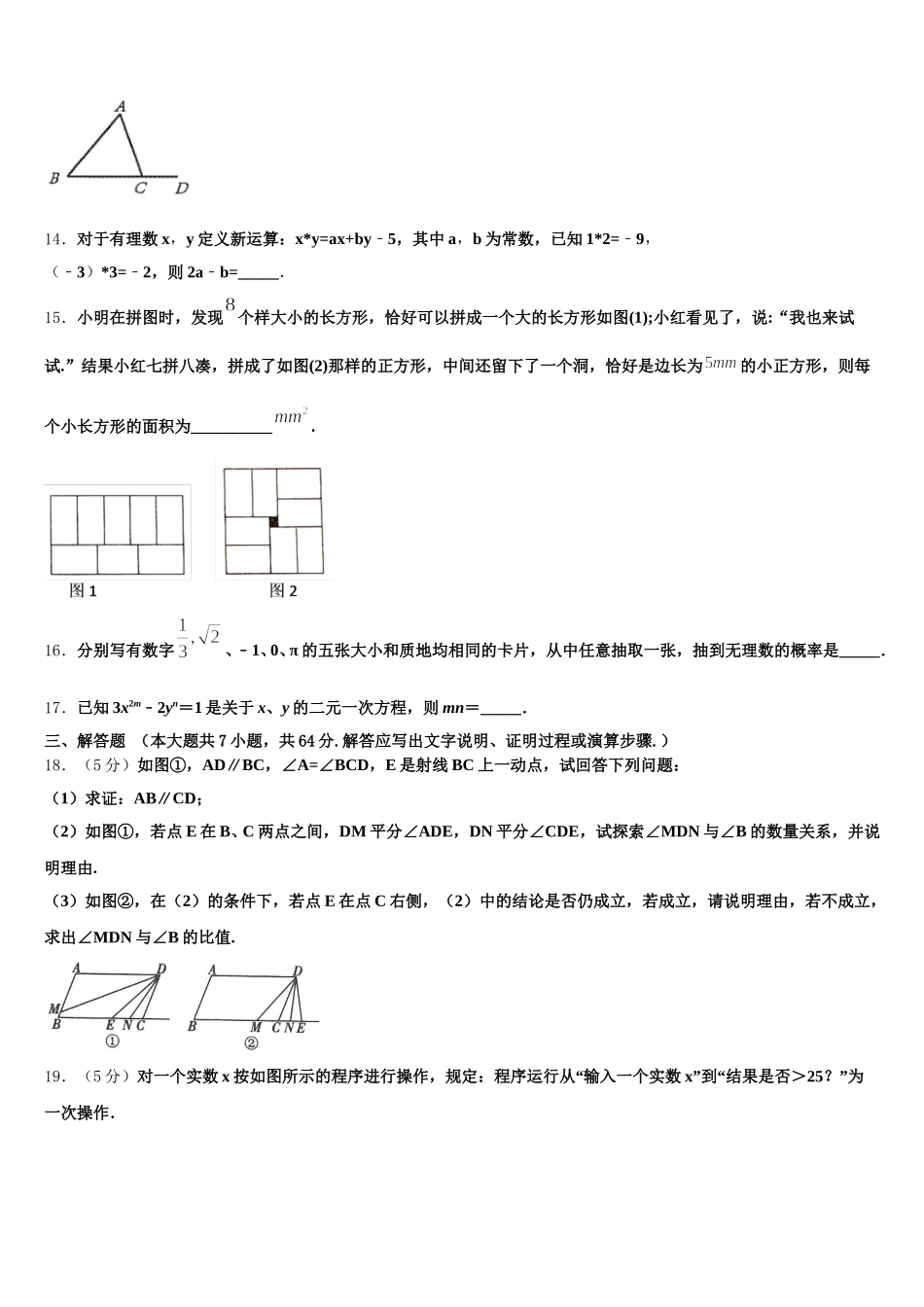 2025年江苏省连云港外国语学校七年级数学第二学期期末复习检测试题含解析_第3页