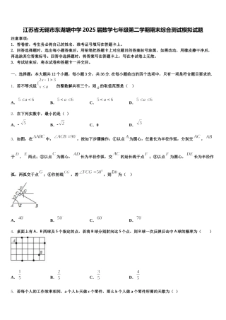 江苏省无锡市东湖塘中学2025届数学七年级第二学期期末综合测试模拟试题含解析