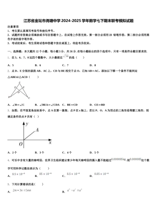 江苏省金坛市尧塘中学2024-2025学年数学七下期末联考模拟试题含解析