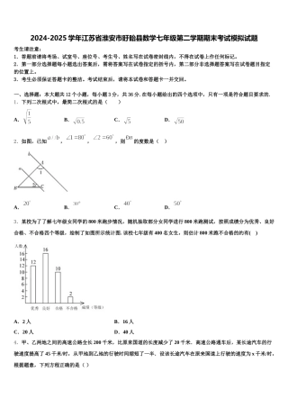 2024-2025学年江苏省淮安市盱眙县数学七年级第二学期期末考试模拟试题含解析