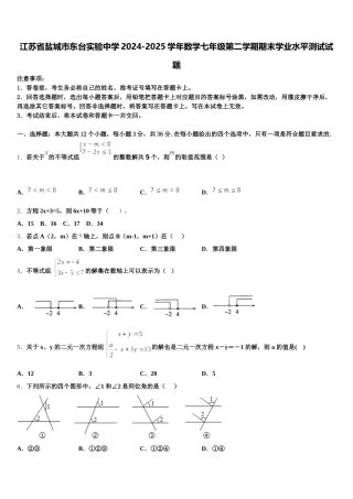 江苏省盐城市东台实验中学2024-2025学年数学七年级第二学期期末学业水平测试试题含解析
