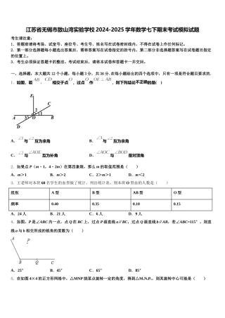 江苏省无锡市敔山湾实验学校2024-2025学年数学七下期末考试模拟试题含解析