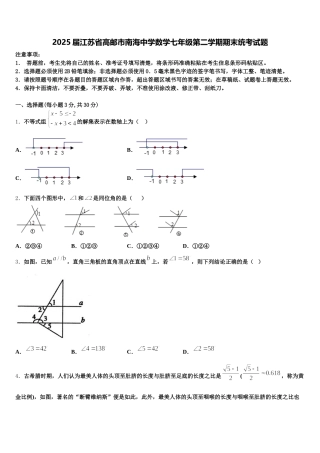 2025届江苏省高邮市南海中学数学七年级第二学期期末统考试题含解析