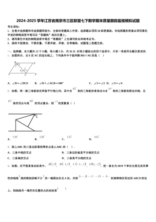 2024-2025学年江苏省南京市三区联盟七下数学期末质量跟踪监视模拟试题含解析