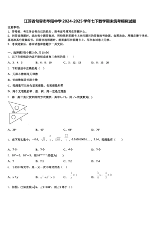 江苏省句容市华阳中学2024-2025学年七下数学期末统考模拟试题含解析