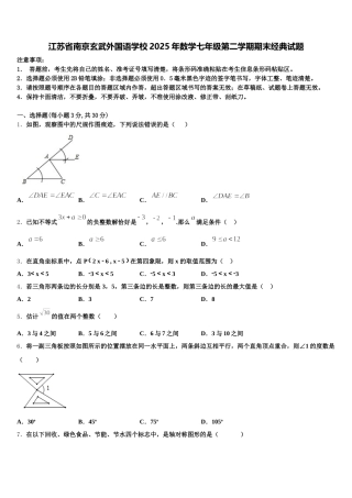 江苏省南京玄武外国语学校2025年数学七年级第二学期期末经典试题含解析