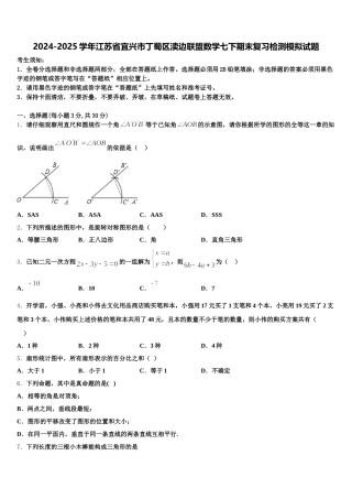 2024-2025学年江苏省宜兴市丁蜀区渎边联盟数学七下期末复习检测模拟试题含解析