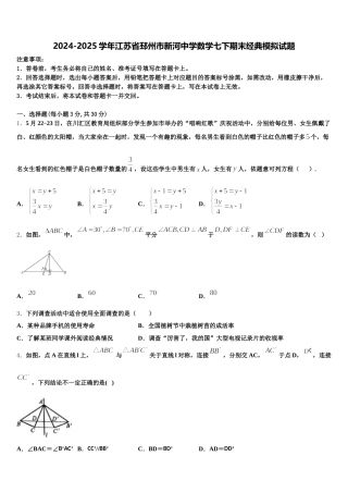 2024-2025学年江苏省邳州市新河中学数学七下期末经典模拟试题含解析