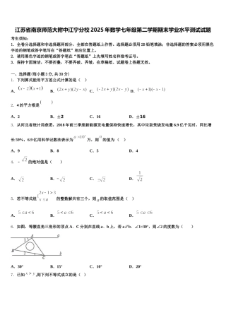 江苏省南京师范大附中江宁分校2025年数学七年级第二学期期末学业水平测试试题含解析