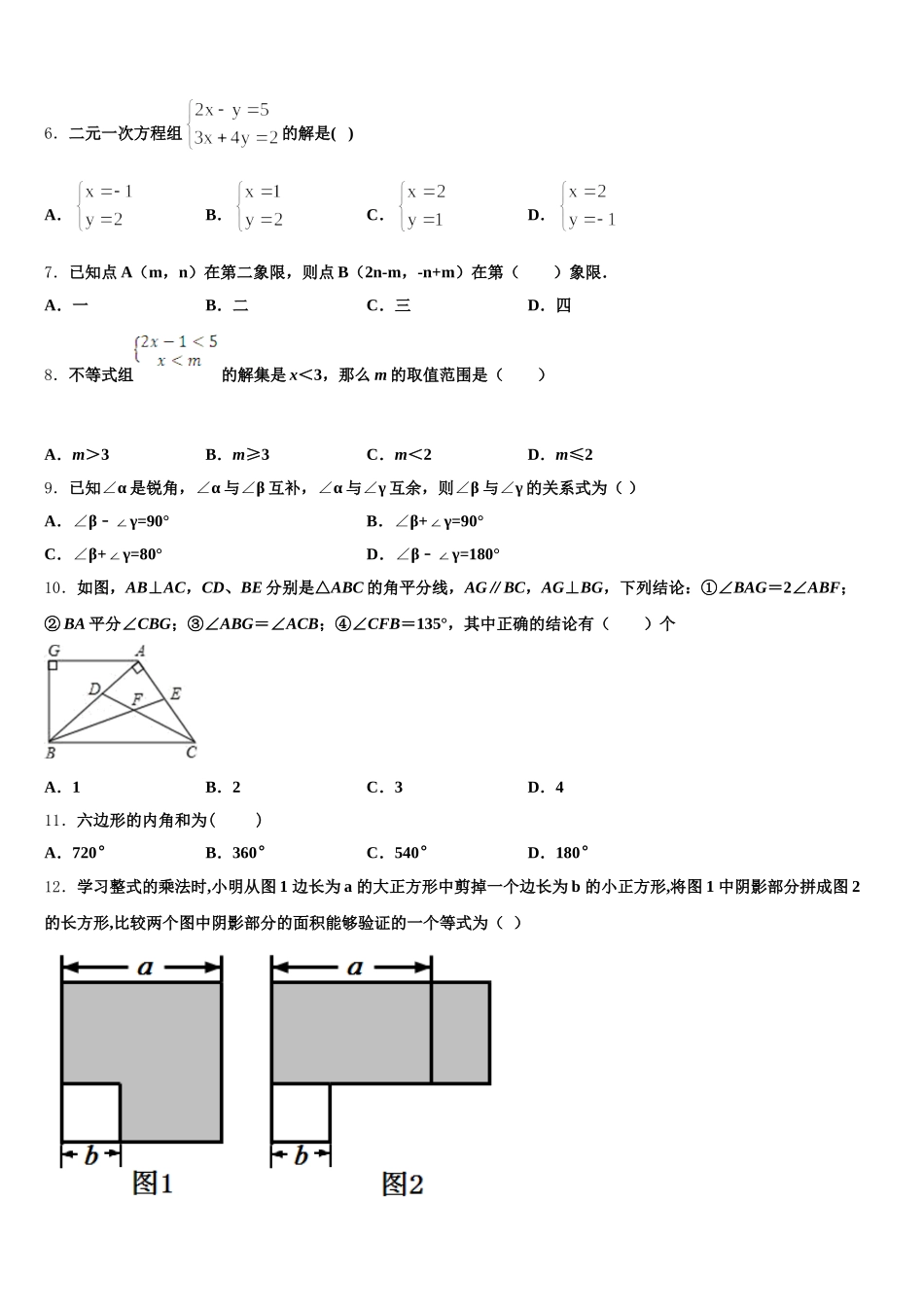 2025届江苏省南菁高级中学七年级数学第二学期期末学业质量监测试题含解析_第2页