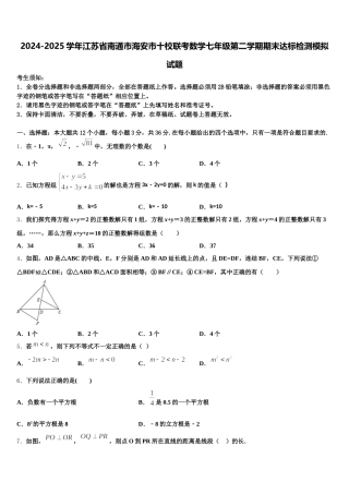 2024-2025学年江苏省南通市海安市十校联考数学七年级第二学期期末达标检测模拟试题含解析