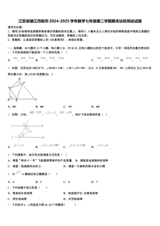 江苏省镇江丹阳市2024-2025学年数学七年级第二学期期末达标测试试题含解析