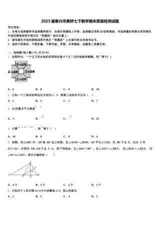 2025届泰兴市黄桥七下数学期末质量检测试题含解析