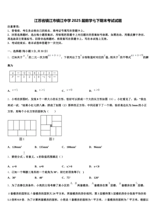 江苏省镇江市镇江中学2025届数学七下期末考试试题含解析