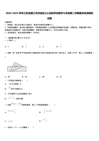 2024-2025学年江苏省镇江市丹徒区江心实验学校数学七年级第二学期期末检测模拟试题含解析