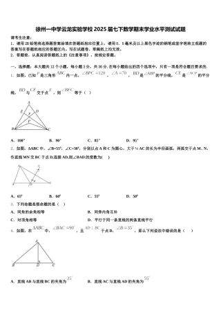 徐州一中学云龙实验学校2025届七下数学期末学业水平测试试题含解析