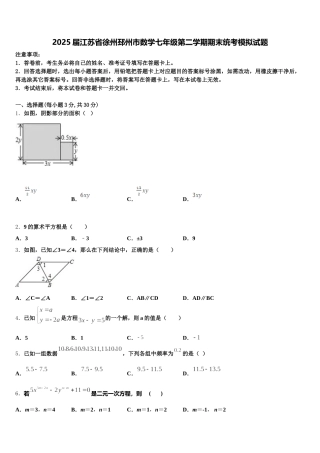 2025届江苏省徐州邳州市数学七年级第二学期期末统考模拟试题含解析