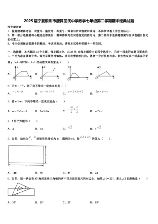 2025届宁夏银川市唐徕回民中学数学七年级第二学期期末经典试题含解析