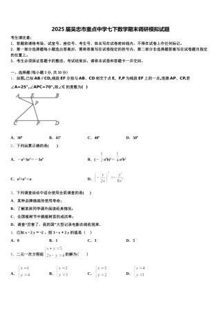 2025届吴忠市重点中学七下数学期末调研模拟试题含解析
