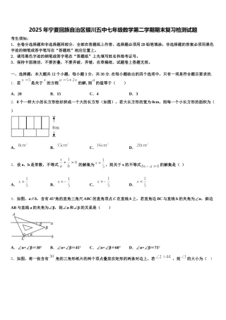 2025年宁夏回族自治区银川五中七年级数学第二学期期末复习检测试题含解析