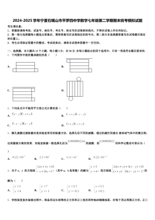 2024-2025学年宁夏石嘴山市平罗四中学数学七年级第二学期期末统考模拟试题含解析