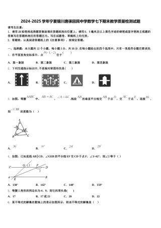 2024-2025学年宁夏银川唐徕回民中学数学七下期末教学质量检测试题含解析