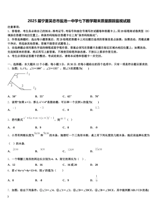 2025届宁夏吴忠市盐池一中学七下数学期末质量跟踪监视试题含解析