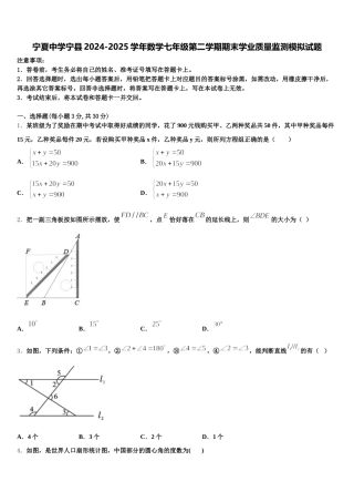 宁夏中学宁县2024-2025学年数学七年级第二学期期末学业质量监测模拟试题含解析