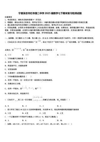宁夏吴忠市红寺堡二中学2025届数学七下期末复习检测试题含解析