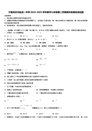 宁夏吴忠市盐池一中学2024-2025学年数学七年级第二学期期末质量检测试题含解析