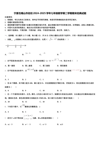 宁夏石嘴山市名校2024-2025学年七年级数学第二学期期末经典试题含解析