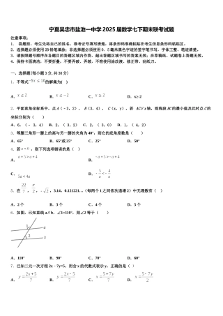 宁夏吴忠市盐池一中学2025届数学七下期末联考试题含解析