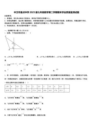 中卫市重点中学2025届七年级数学第二学期期末学业质量监测试题含解析