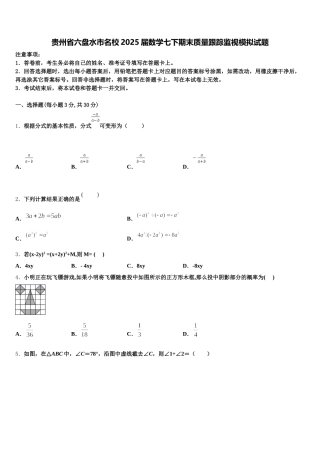 贵州省六盘水市名校2025届数学七下期末质量跟踪监视模拟试题含解析