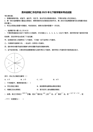 贵州省铜仁市石阡县2025年七下数学期末考试试题含解析