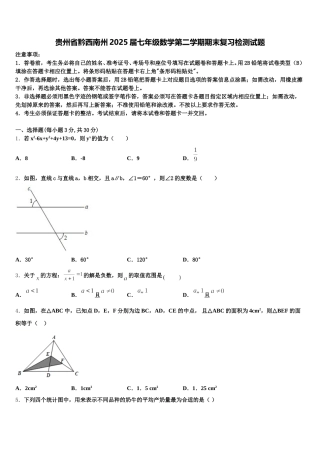 贵州省黔西南州2025届七年级数学第二学期期末复习检测试题含解析