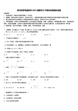 贵州省罗甸县联考2025届数学七下期末经典模拟试题含解析