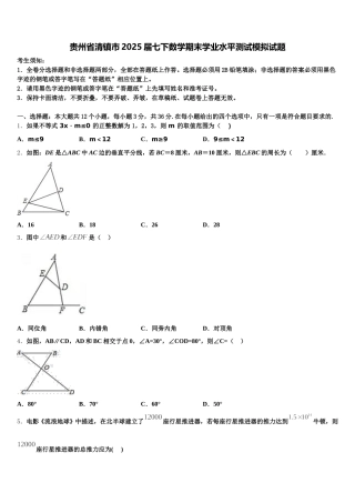 贵州省清镇市2025届七下数学期末学业水平测试模拟试题含解析
