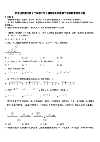 贵州省凯里市第十二中学2025届数学七年级第二学期期末联考试题含解析